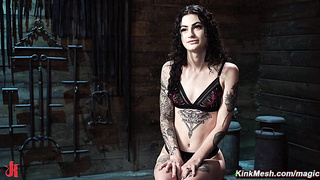 Babe bound in chains to a post