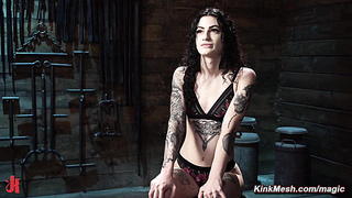 Babe bound in chains to a post