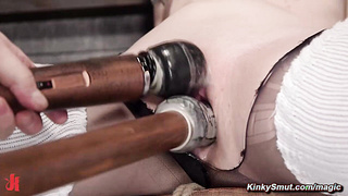 Bound blonde in wool stockings toyed