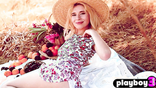 Cute European blonde teen posing outdoor