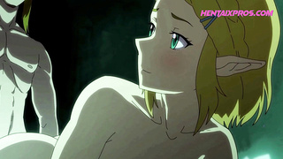 Sexy Blonde ELF Bathing and Fucking HENTAI UNCENSORED