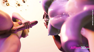 3D Animated Futanari babe gives huge cumshot to her gf in a bar