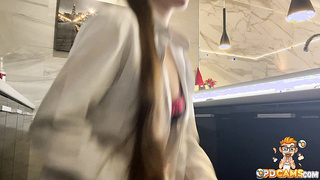 Step-sis dildoing her pussy in the bathroom