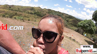 Thai teen tasting her BFs seeds outdoor