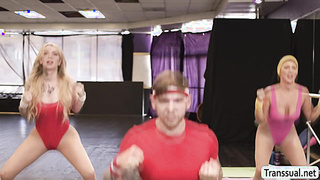 Tgirl Gracie Jane fucks Queenie Sateen on stage