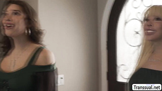 Slut teen Coco Lovelock fucked by two busty Tgirl