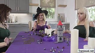 Slut teen Coco Lovelock fucked by two busty Tgirl