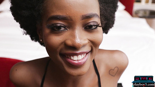 Tiny ebony teen model solo for Playboy