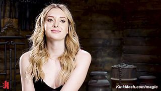 Bound in metal blonde whipped and fucked with dildo