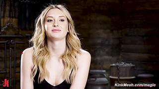 Bound in metal blonde whipped and fucked with dildo