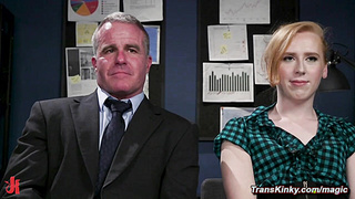 Shemale intern anal fucks bound older male boss