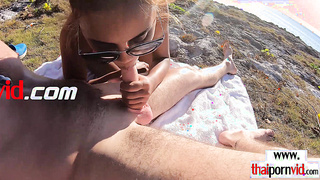 Thai teen has to fuck a big cock outdoor