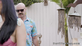 Horny couple on a beautiful day fucking at the resort