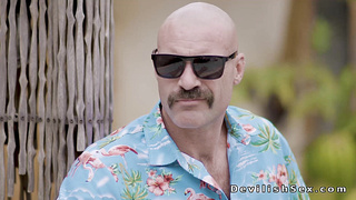 Horny couple on a beautiful day fucking at the resort