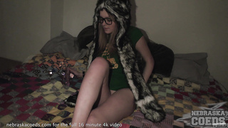 hot blonde with big tits masturbating behind the scenes