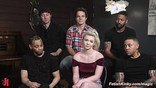 Bound blonde anal gang banged by huge cocks