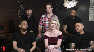 Bound blonde anal gang banged by huge cocks