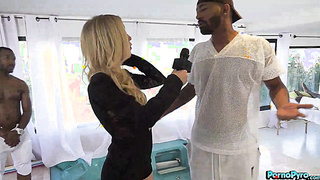 News Reporter Kali Roses Sucks Big Black Athlete Cocks