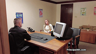 Blonde mature spreads wide on desk