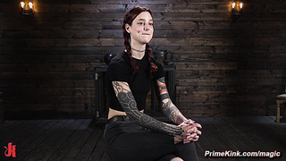 Bound redhead slave gagged and tits tormented