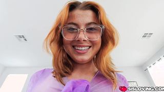 Stepsister Stella Luxx rubbing her stepbrothers crotch