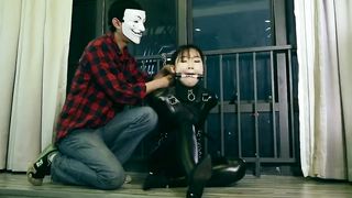 Leather Catsuit Restrain Bondage and Gag