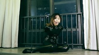 Leather Catsuit Restrain Bondage and Gag