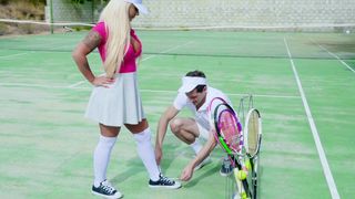 Rogue tennis ball delivers an assfucking racket