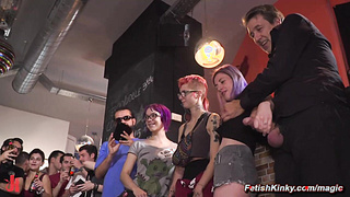 Busty painted blonde babe disgraced on public streets