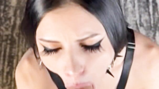 Busty Goth Escort Takes Facial