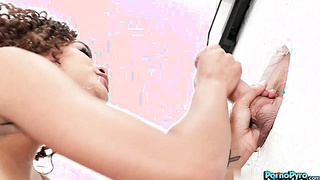 Ebony Babe Scarlit [censored] Sucks White Gloryhole Dicks