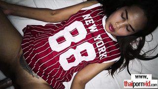 Thai teen fucking a throbbing white cock