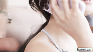 Horny Tgirl fucks her Asian wife while cleaning