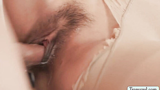 Horny Tgirl fucks her Asian wife while cleaning