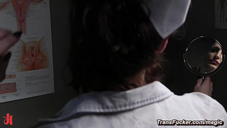 Fake trans doctor fucks hairy redhead in the ass