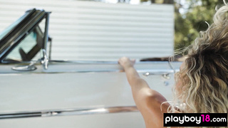 Sexy blondie reveals her pierced nipples 5