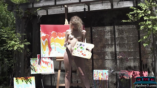 Petite blonde MILF painter striptease