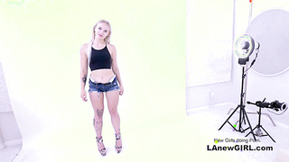 Lesbian stylist fucks new girl with strap on