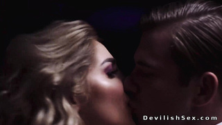 Dude fucks sexy blonde babe in black stockings