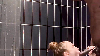 Petite Slut Sucks BBC in Shower