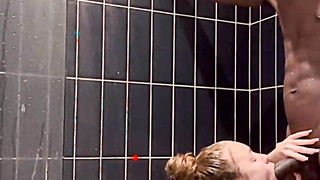 Petite Slut Sucks BBC in Shower