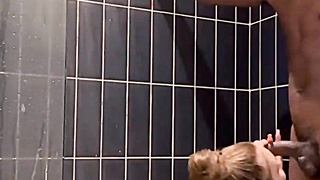 Petite Slut Sucks BBC in Shower