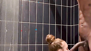 Petite Slut Sucks BBC in Shower
