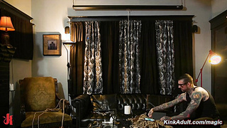 House owner anal fucks busty slave in bondage