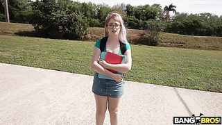 Busty nerdy girl fuck for cash