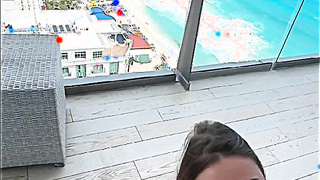 Big Tits Babe Balcony Blowjob