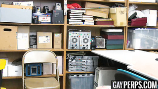 Thieving twink cums hard after police interracial threesome