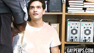 Thieving twink cums hard after police interracial threesome