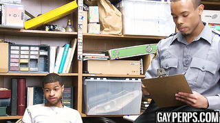 Tattooed Ebony thief barebacked hard by a security guard