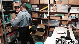 Tattooed Ebony thief barebacked hard by a security guard